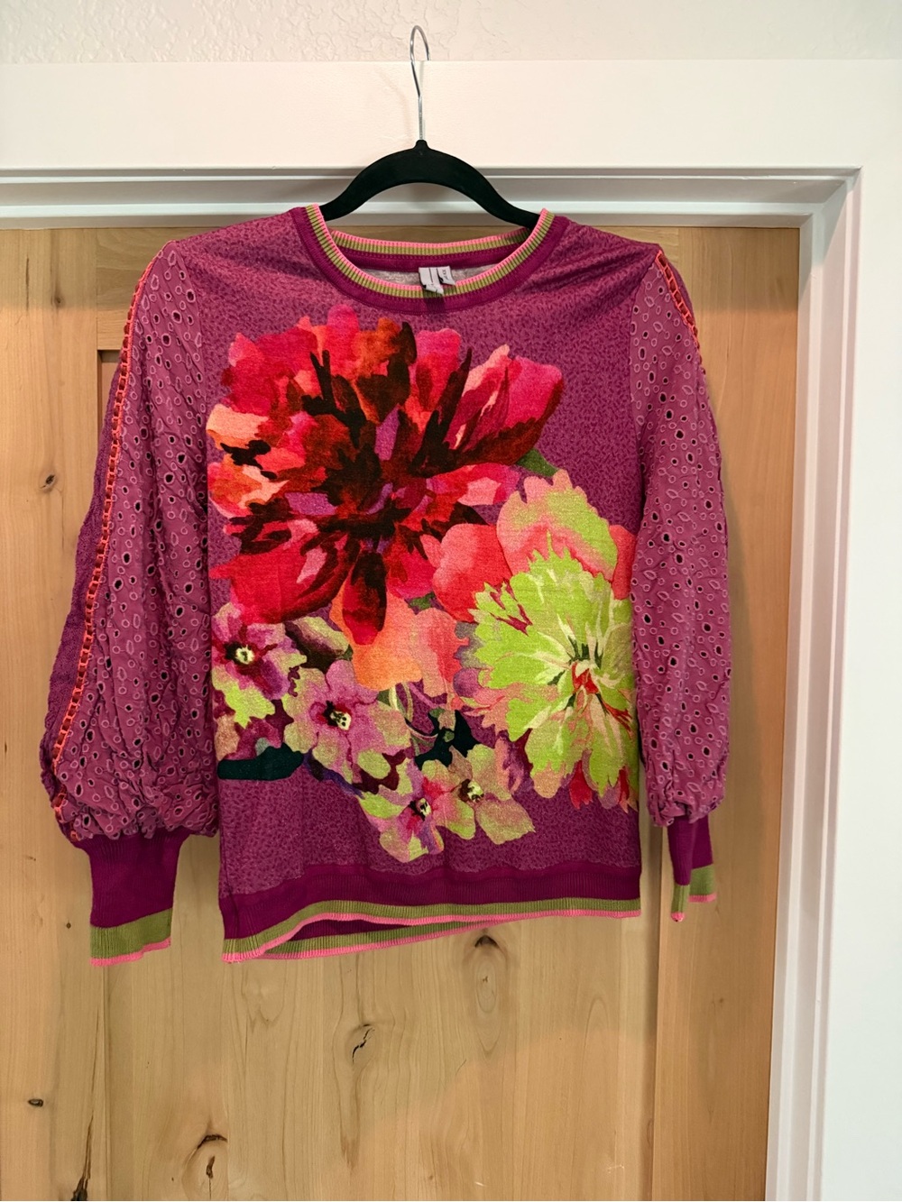 Floral Crewneck Sweater in Bright Pink